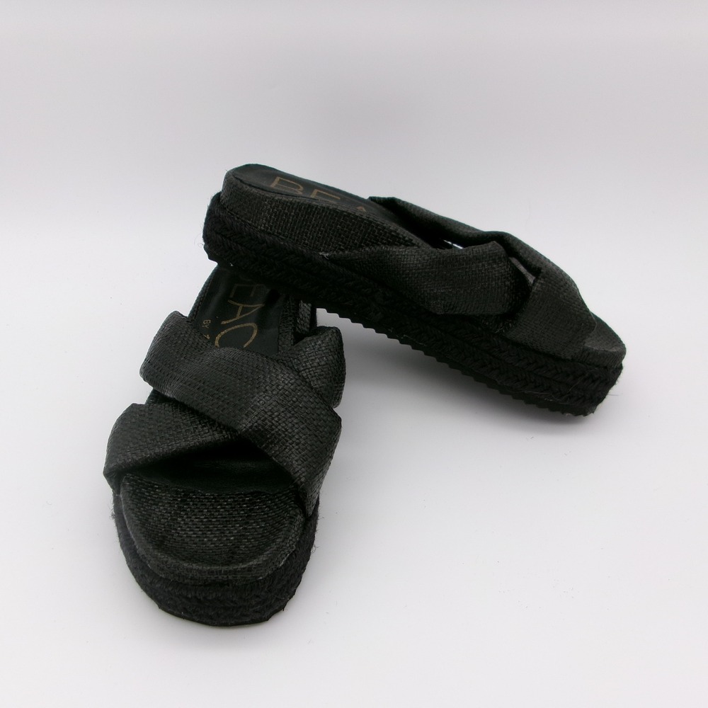 Beach by Matisse Hali Black Raffia Crisscross Espadrille Platform Sandals 6M